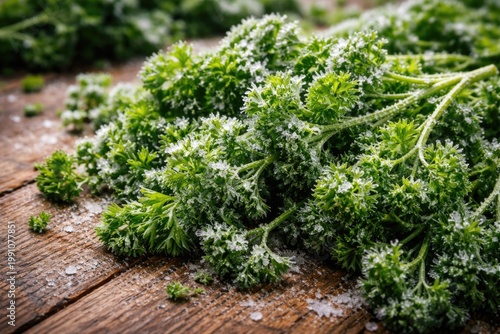Close up frozen green parsl...