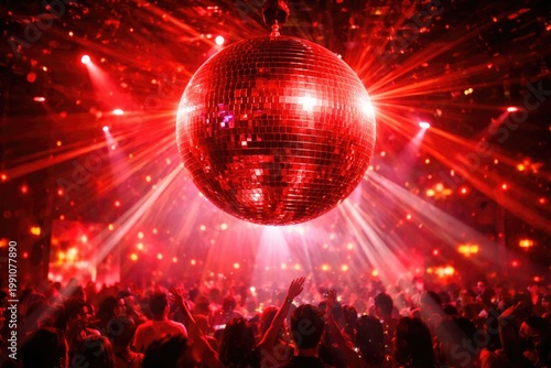 Vibrant red disco ball shin...