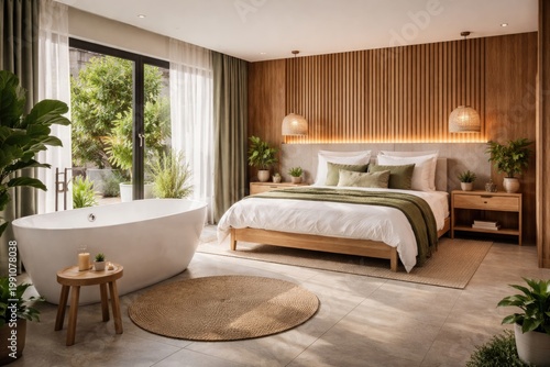 Modern timber bedroom featu...