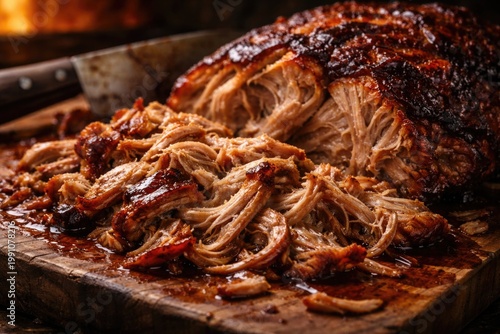 Juicy pulled pork sliced fr...