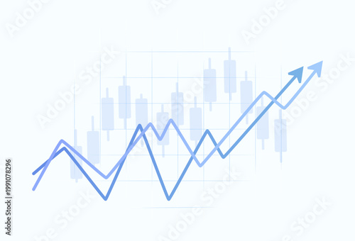 Finance stock market upward blue arrows growth background. Professional business investment chart and financial data
