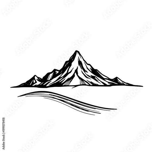 A minimalist vector graphic illustration of a mountain range with a wavy line design