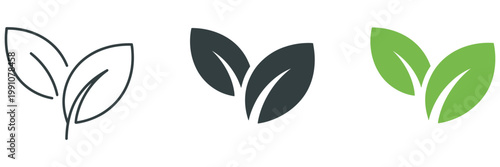 Tableau sur toile Two Leaves Icon, Green Leaf Symbol for Nature and Organic Concept, Vegetarian an