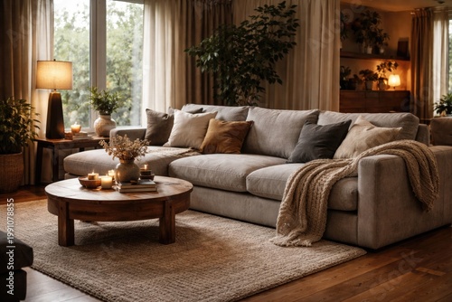 Cozy living space with a pl...