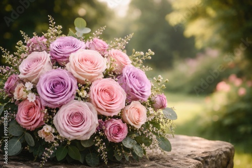 Elegant bouquet of pink and...