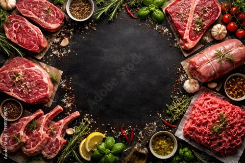 Fresh raw meat cuts arrange...