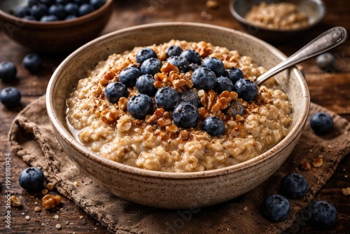 Hearty oatmeal topped with ...