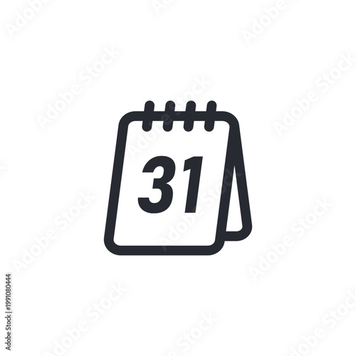 Black vector icon of a desk calendar with the number 31, representing date, schedule, planning, deadline, and time management. Suitable for apps, reminders, organizers, and productivity design.