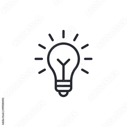 Black vector icon of a light bulb with rays, symbolizing idea, creativity, innovation, inspiration, and bright thinking. Suitable for apps, presentations, education, business, and creative design.