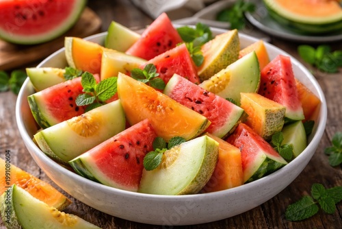 Colorful mixed melon fruit ...