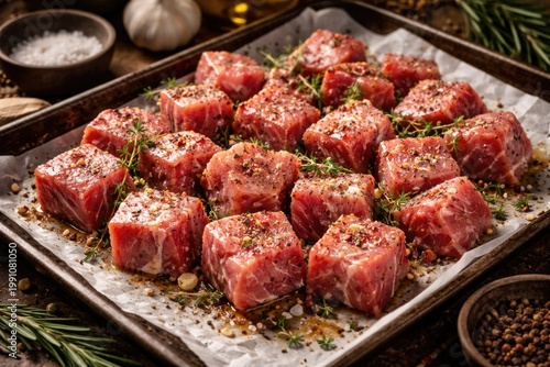 Raw pork cube ready for roa...