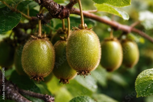 Macro shot of kiwi fruits d...