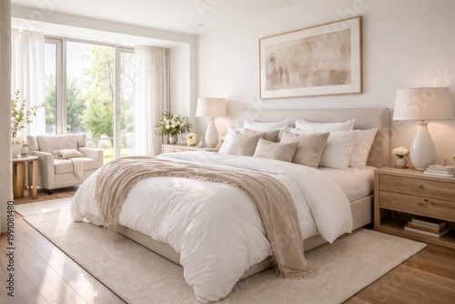 spacious bedroom with white...