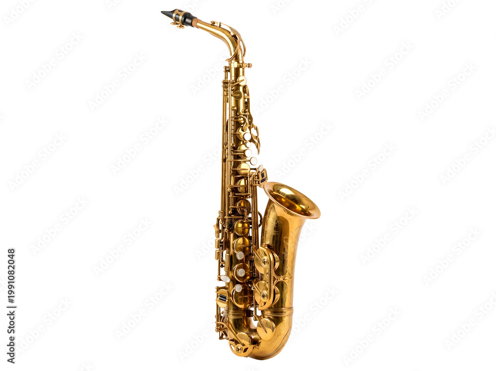 Naklejka premium Professional brass alto saxophone isolated on transparent background