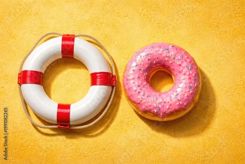 Life buoy and pink glazed d...