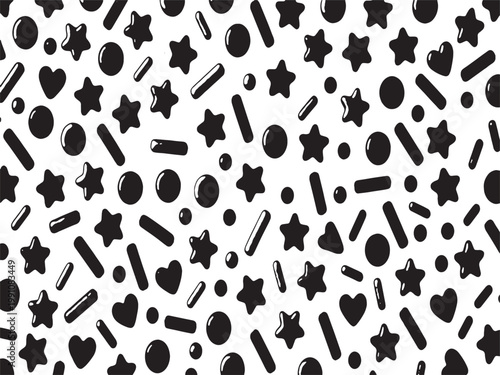 Rainbow Sprinkles Pattern - Mixed Shapes Candy Toppings on Black Background