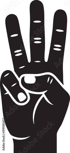 Black hand gesture showing three fingers up