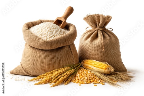 Isolated rice sack and sand...