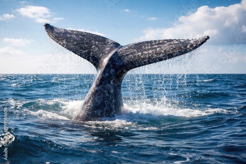 Majestic gray whale tail ri...
