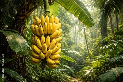 Cluster of ripe yellow bana...