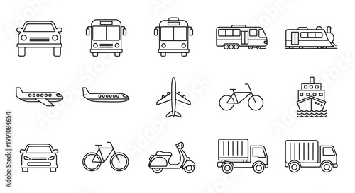 Various Transportation Vehicle Icons Line Style.