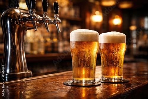Two frosty pints of beer on...
