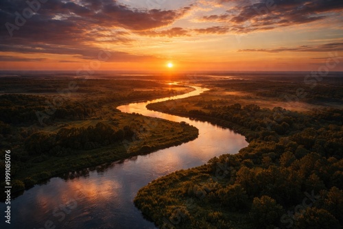 sunset horizon with river m...