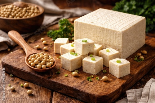 Fresh tofu and cubed tofu d...