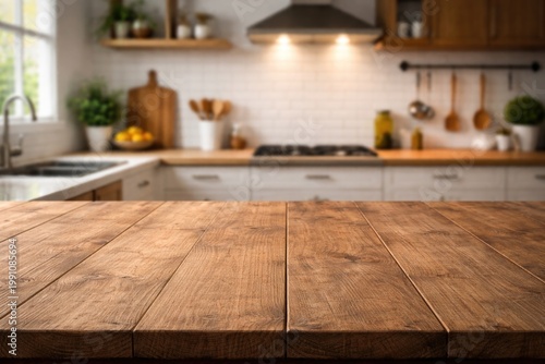Empty wooden table featurin...