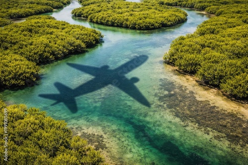 Airplane shadow drifting ov...