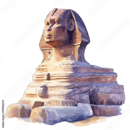 Great Sphinx of Giza. Great Sphinx of Giza hand drawn watercolor illustration on white background