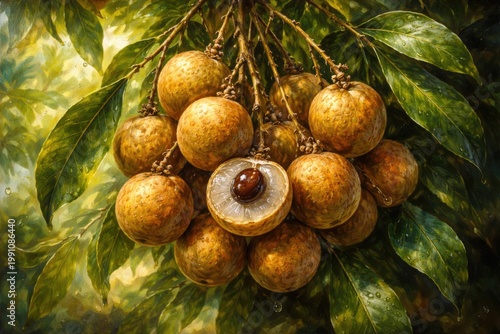 Artistic oil painting featuring Longan fruit tropical species in vivid detail