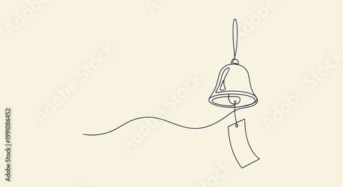 Minimalist Continuous Line Drawing of a Traditional Japanese Wind Chime Furin Bell Graphic Art