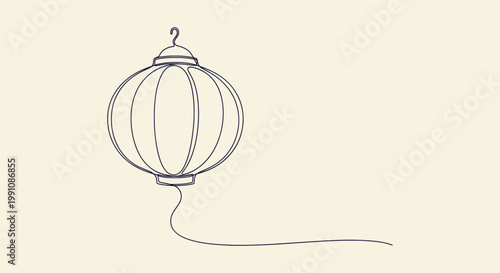 Single line drawing of a traditional Chinese lantern for lunar new year festival and celebration.