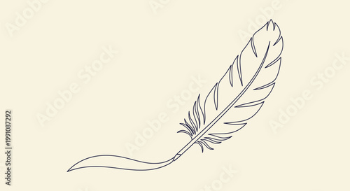 Elegant Minimalist Line Art Vector Illustration of a Feather Quill Pen Writing for Literary Design