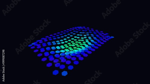 Undulating Hexagon Grid Heatmap - Blue to Green Digital Waveform