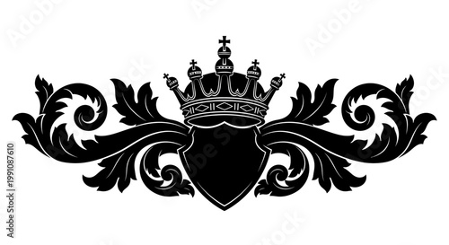 Black crown and shield heraldry design element.