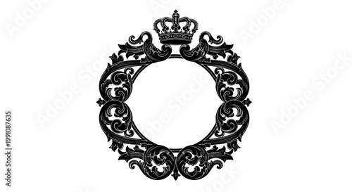 Ornate black crown frame design element.