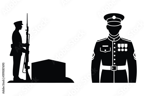 Soldier standing guard at tomb and ceremonial uniform with military, ceremony