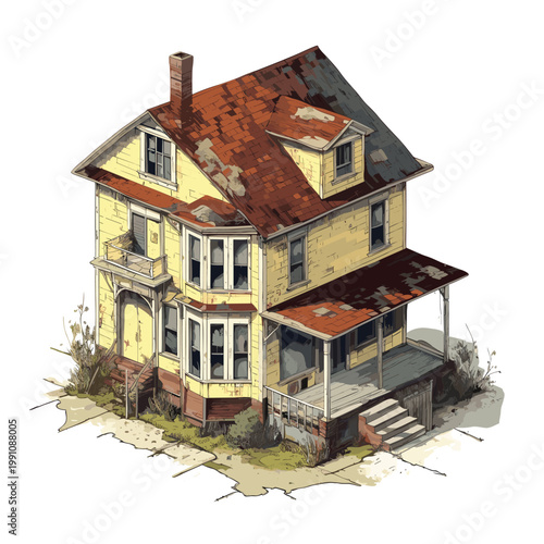 Abandoned Vintage House isolated