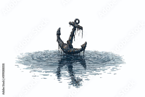 Render of Anchor Slowly Sinking in Murky Water isolated