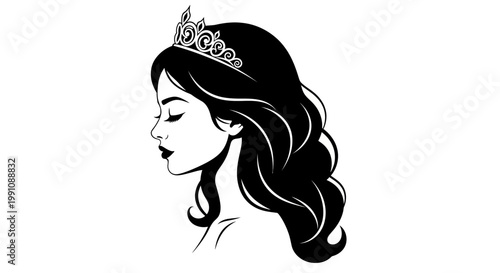 Woman wearing a tiara crown illustration.
