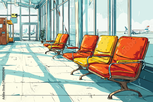 airport vintage interior building isolated