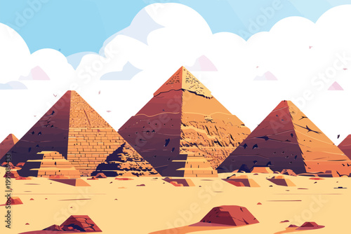 Ancient Pyramids of Giza at Sunrise stock image isolated vector style
