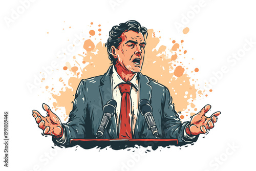 Angry politician giving a speech at the press confere isolated