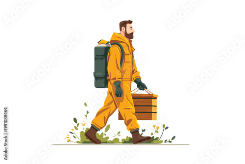 Apiculturist at work isolated