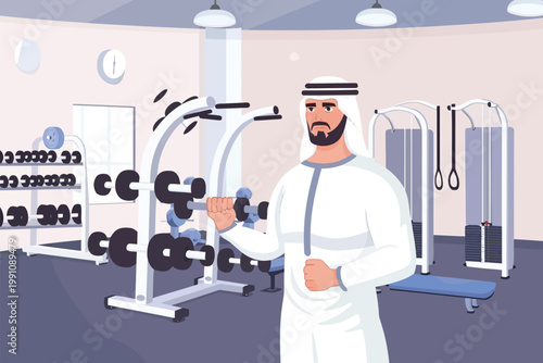 arabic man exercise in gym isolated
