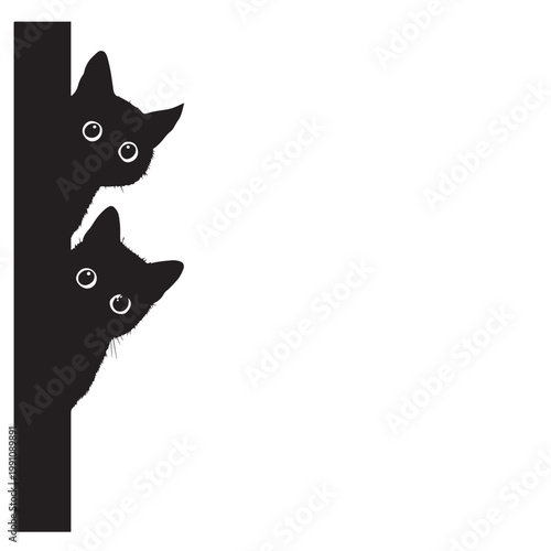 Cute Cat Silhouettes Peeking – Adorable Kitten Vector Illustration