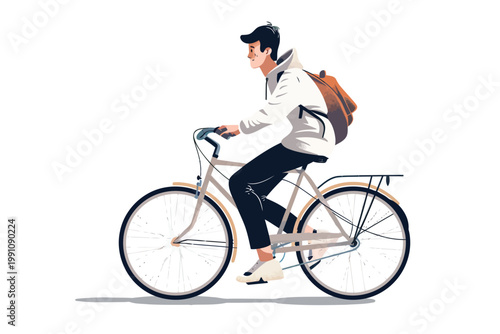 asian man riding bycicle isolated