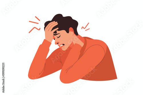 asian man having Headache isolated illustration